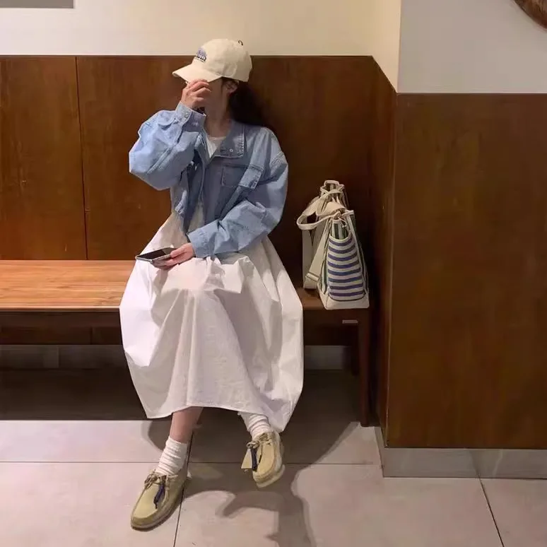 Chic ort Denim Jaet Damen Sweet Cool Workwear Sle Double ket Dstring Casual Loose Fit Spring Faion Top