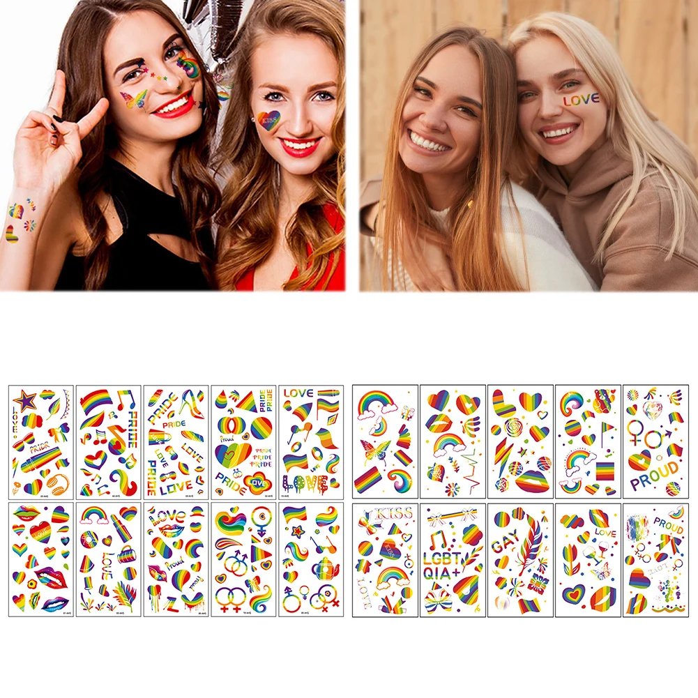 10 Sheets Gay Pride Tattoos Waterproof LGBT Rainbow Temporary Tattoos Mouth/Heart/Rainbow Tattoos for Pride Equality Parades