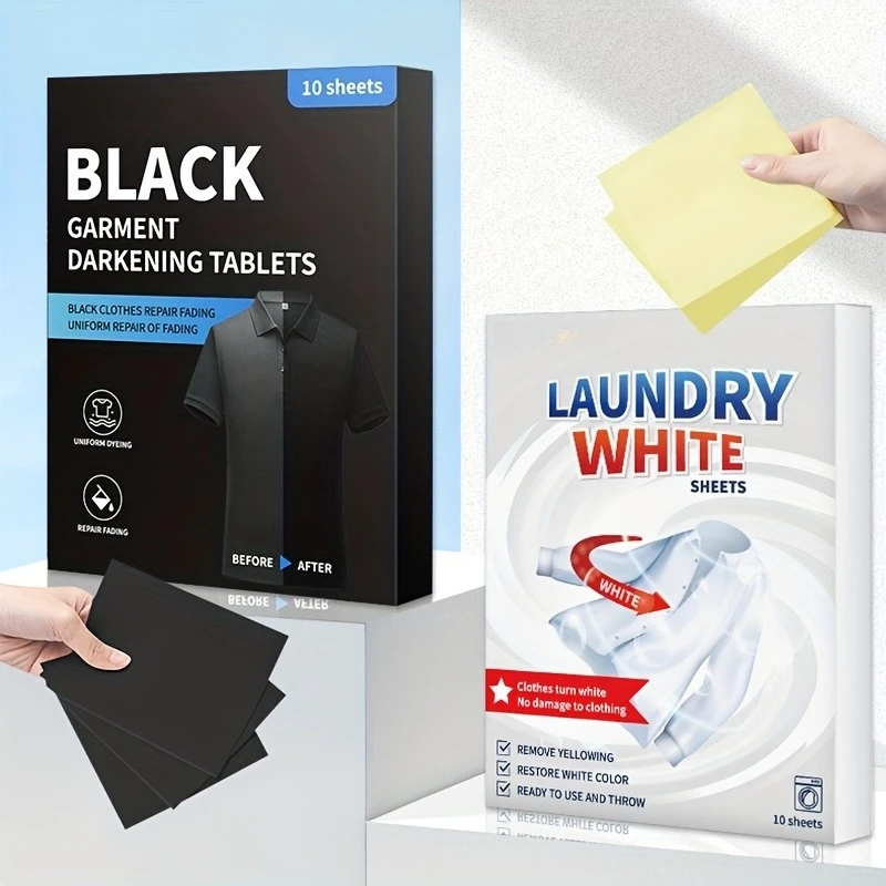 Sábanas de lavandería en blanco y negro: restaura el negro profundo para ropa descolorida; Blanqueamiento antiamarillamiento para blanco Restaura la ropa al nuevo.