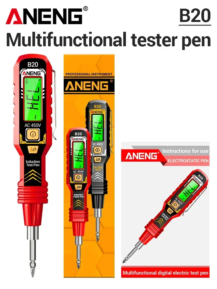 Tweeërlei gebruik Schroevendraaier Voltage Tester Pen ANENG B20 Dubbele Kop Geïsoleerde Ingelaste Kruis Pen Schroevendraaier Reparatie Meter Handgereedschap