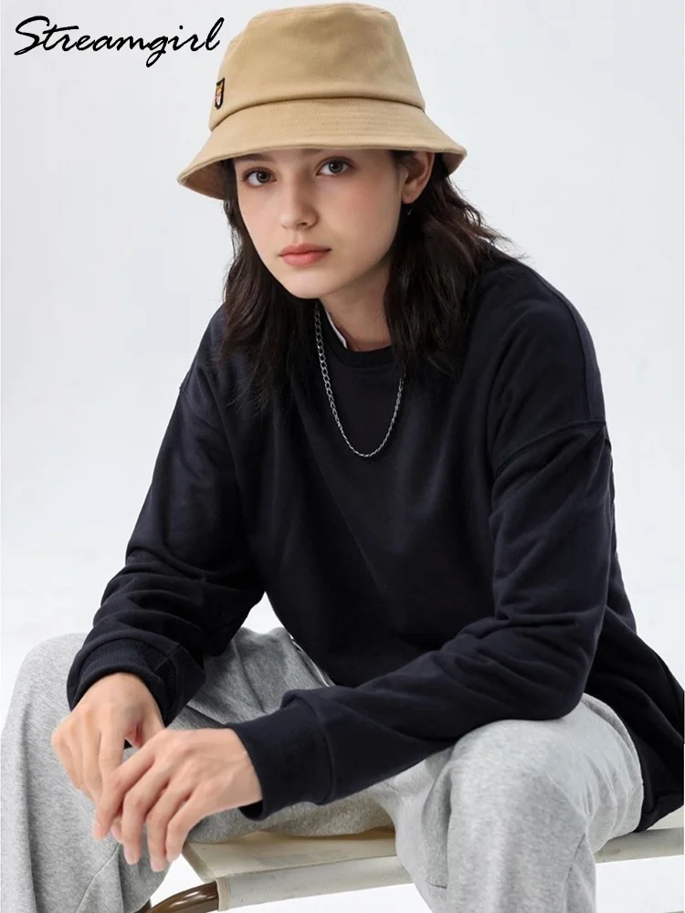 Women's Sweatshirt Sport Loose Fall Clothes Streetwear Pullover Oversized Crewneck Sweatshirt Black For Women Red Sweatshirts