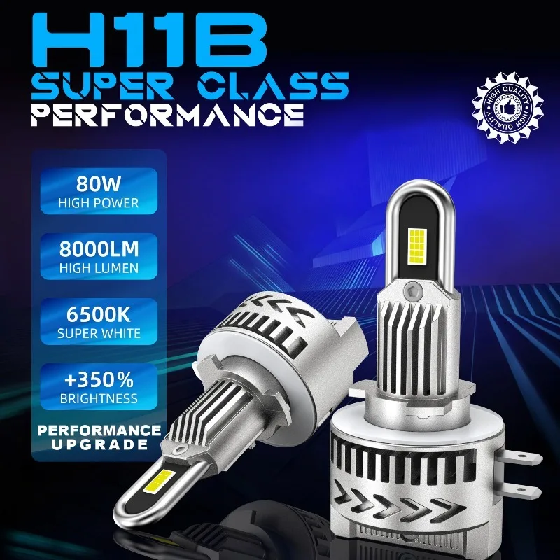 2 Lâmpadas LED H11B para Farol 6500K 8000LM Luz Alta e Luz Diurna para Carro, Lâmpada Automotiva para VW Audi BMW Ford Mazda 12V