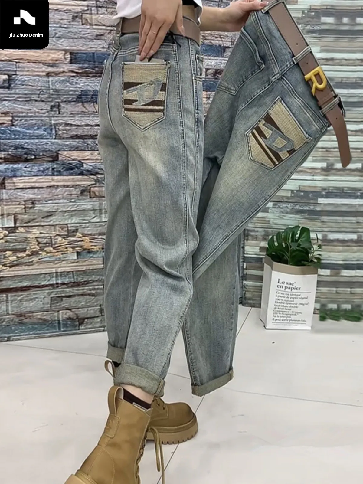 

Spring 2024 Slimming Dad Jeans Women Loose plus Size High Waist Faionable Harlan Pants Cotton Blend Nine Point Jeans