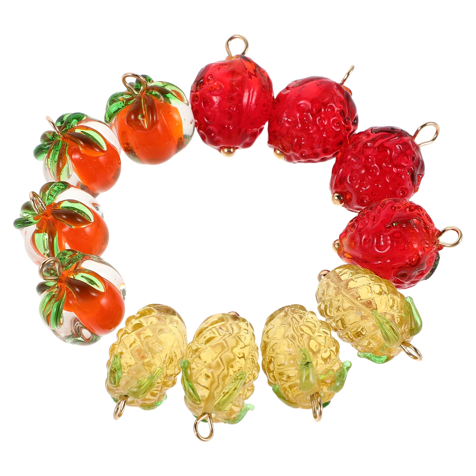 

12pcs Fruit Glass Beads Jewelry Charms DIY Supplies Cute Strawberry Pendant Crafts Making Accessories Decorations
