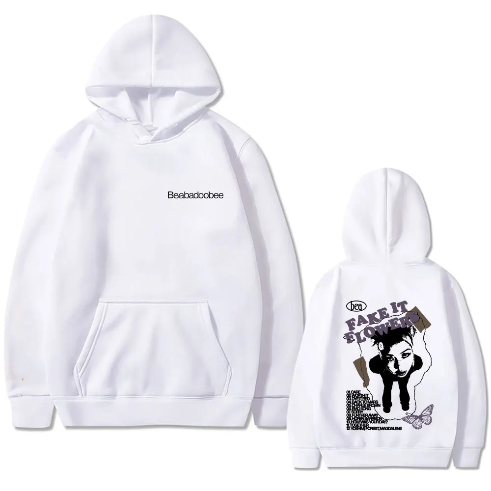 

Beabadoobee Fake It Flowers Double Sided Print Hoodie Men Women Hip Hop Fashion Pop Music Sweatshirt Male Vintage Casual Hoodies