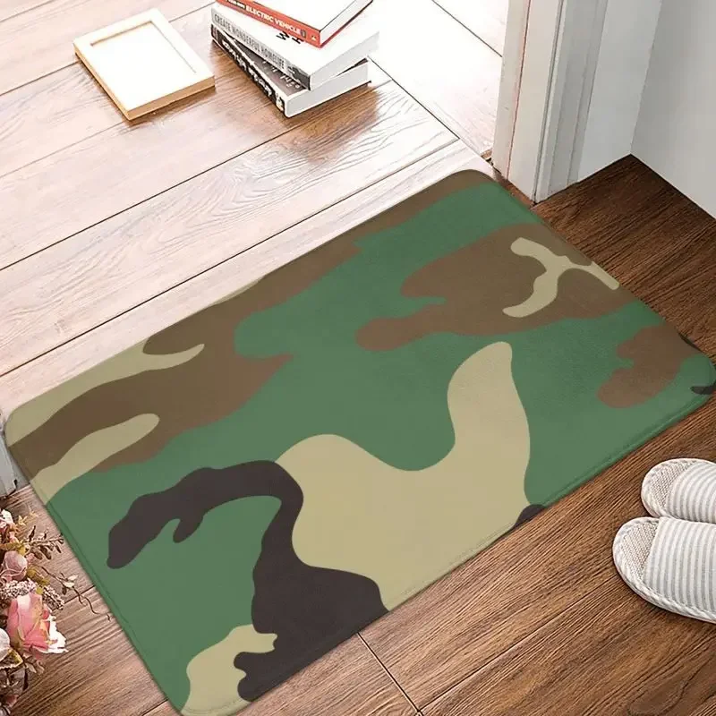 U.S Military Woodland Camo Pattern Front Door Mat Indoor Waterproof Army Tactical Camouflage Doormat Garage Entrance Rug Carpet