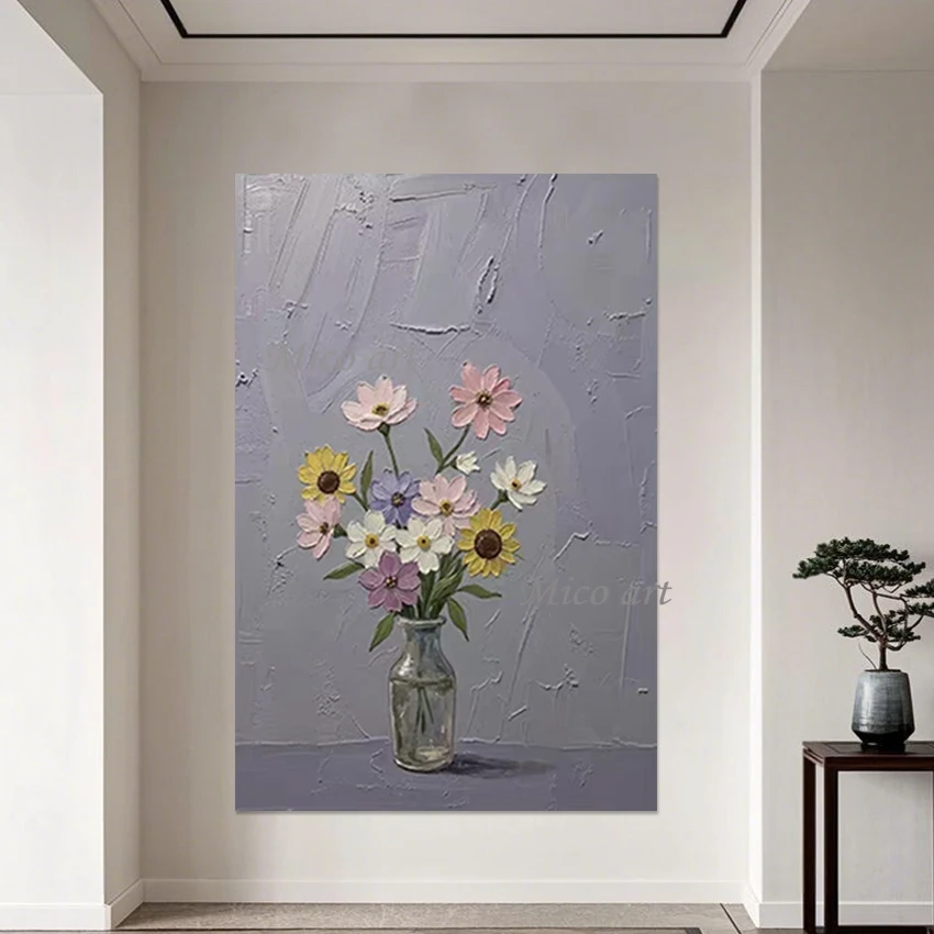 

Украшение детской комнаты, Современные произведения искусства на холсте, Красивые растительные пейзажи, Художественная стена, Безрамный, Ручной рисунок, Абстрактные цветы в вазе