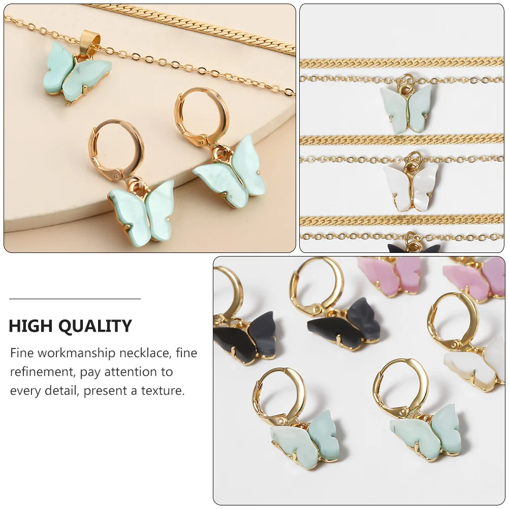 

Trendy Butterflies Necklace Earring Set Alloy Jewelry Stylish Accessory for Daily Use Butterflies Necklace Fashion Earrings