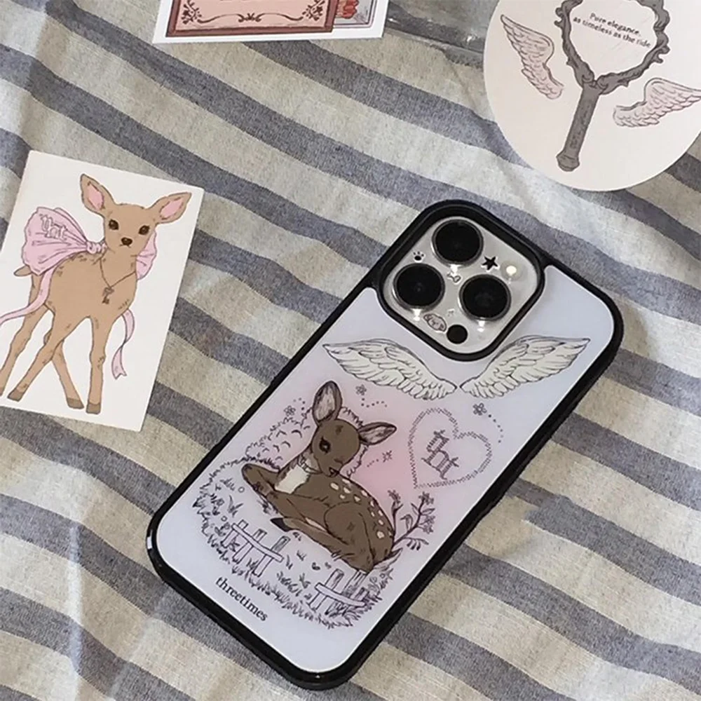 Funda de Teléfono con Diseño de Alas de Ángel y Ciervo, Estilo Coreano, para iPhone 17AIR, 17, 16, 15, 14, 13, 12, 11 Pro Max, 7, 8 Plus, Mini, X, XXR, XS MAX, Y2K