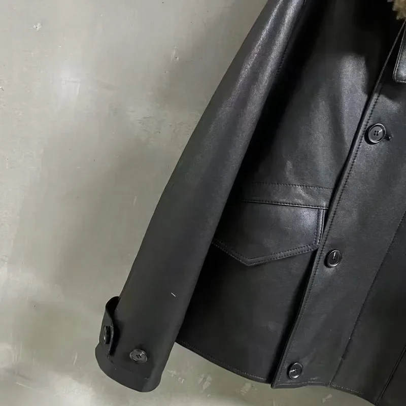 Lnner algodão grosso quente turn-down colarinho roupas com gola de lã real comprimento curto moda de luxo