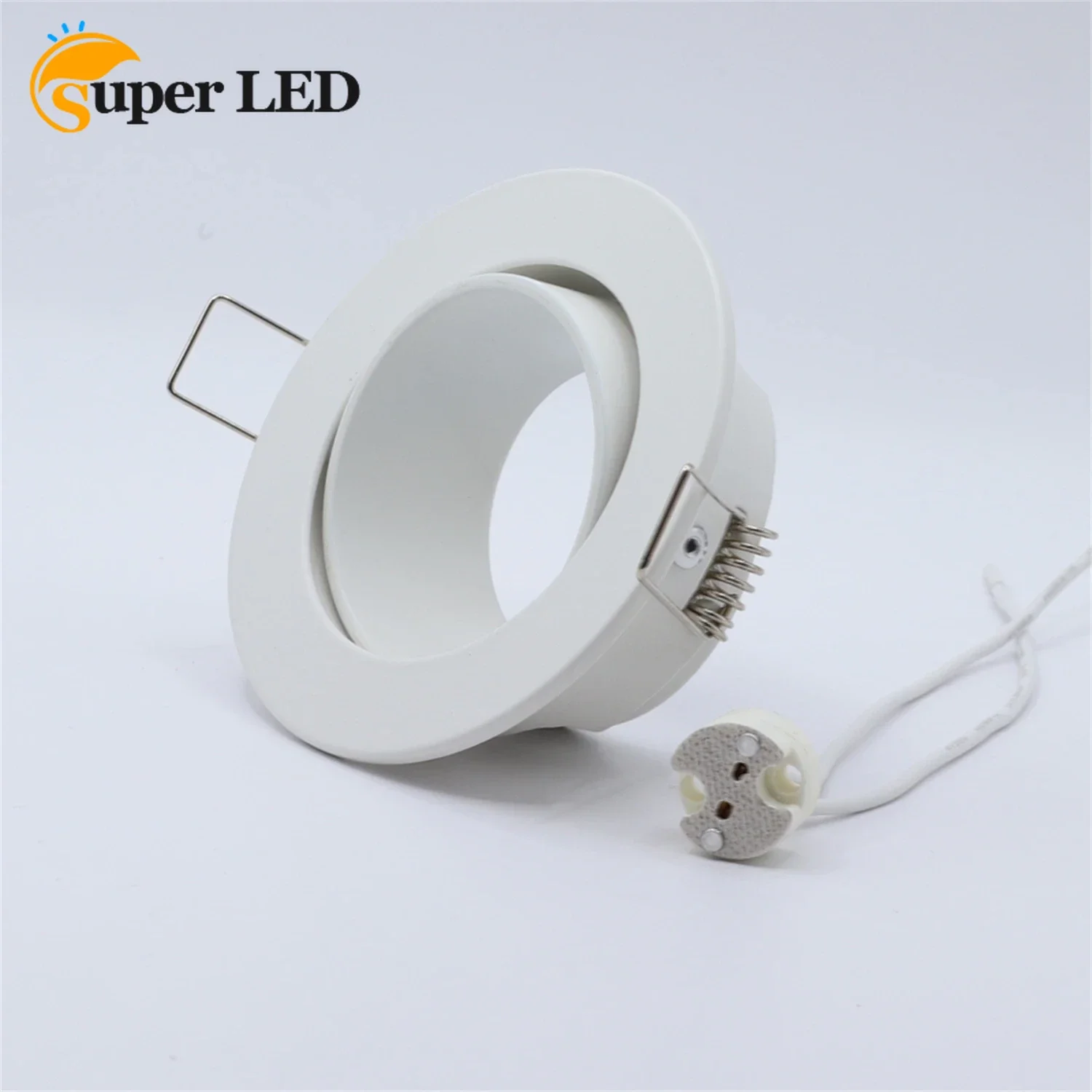 

Round Recessed LED Ceiling Light Fitting White Adjustable Frame GU10 MR16 Bulb Fixture Downlight Holder Cutout 70mm