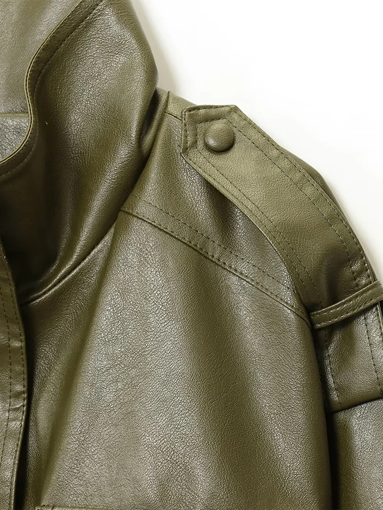 Nueva ropa de otoño de estilo europeo y americano para mujer, Chaqueta corta de manga larga con cuello levantado de piel sintética versátil