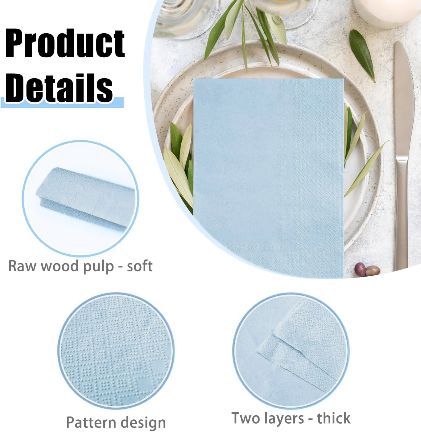 50-300PCS 2-ply Paper Napkins Dusty Blue Dinner Napkins Soft Hand Towel For Wedding Birthday Party Baby Shower 13x15.75 Inch