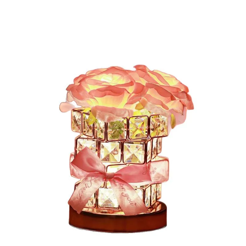 Presente do dia dos namorados rosa cristal recarregável lâmpada de mesa luz ambiente de sete cores luz decorativa do quarto das meninas