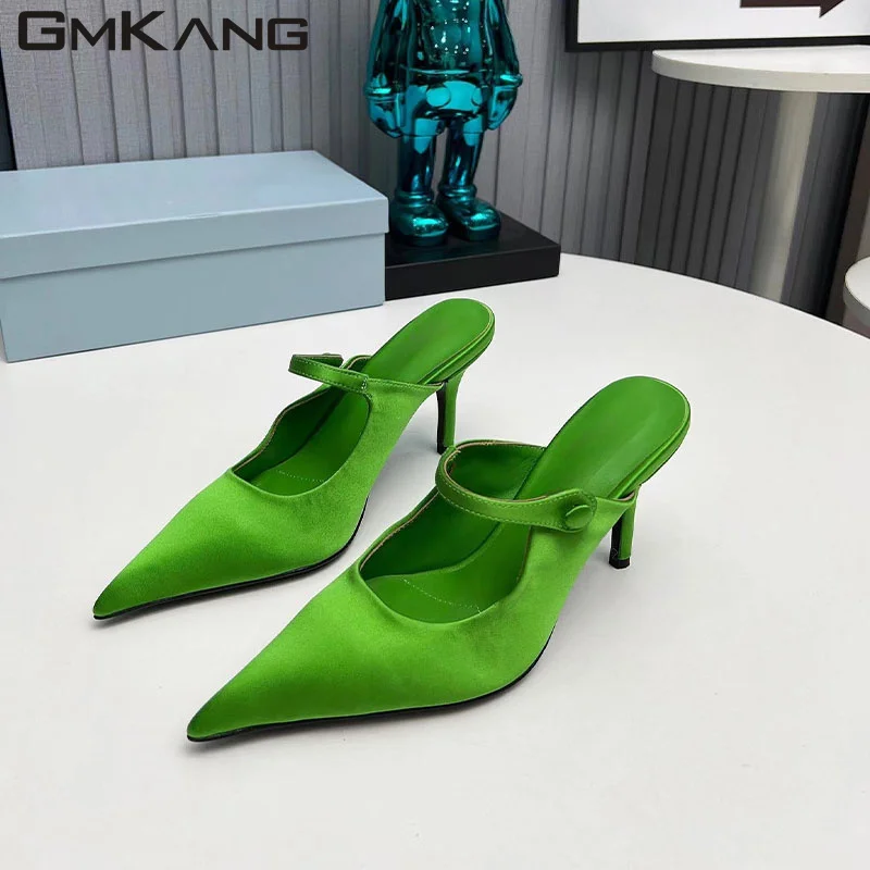 

Summer New High Heels Sandals Women Designer Metal Ankle Buckle Strap Thin Heel Party Pumps Shoes Gladiator Sandals Female 2024