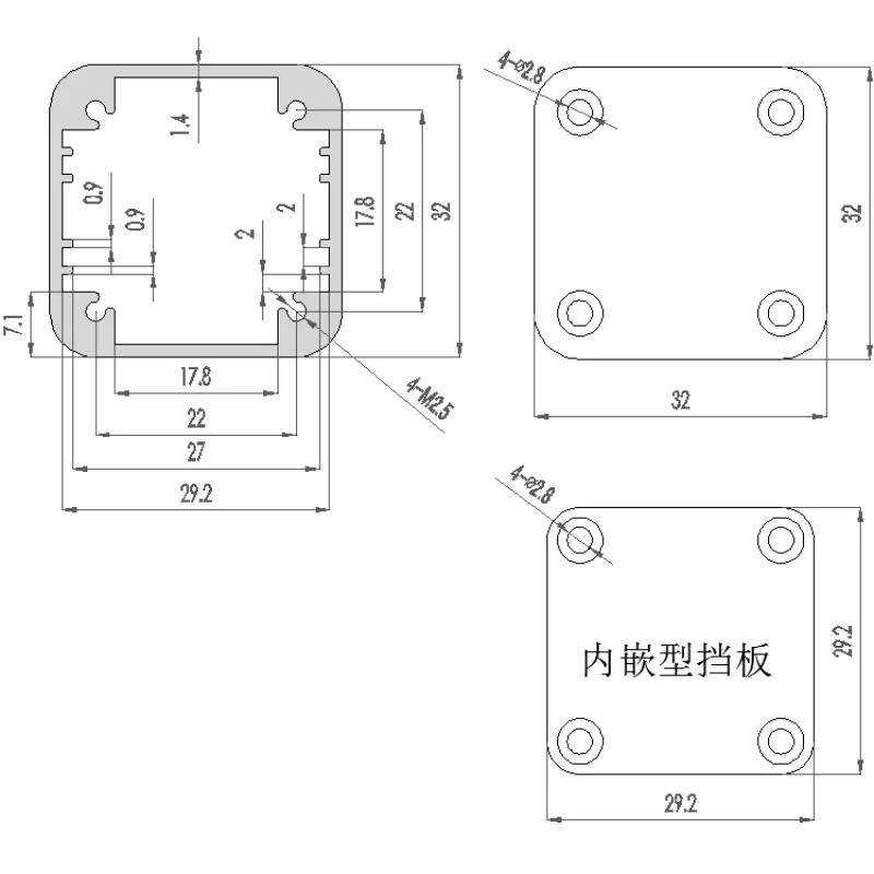 Aluminum alloy shell aluminum profile  split  industrial control exquisite square circuit board 80/100 x32x32mm