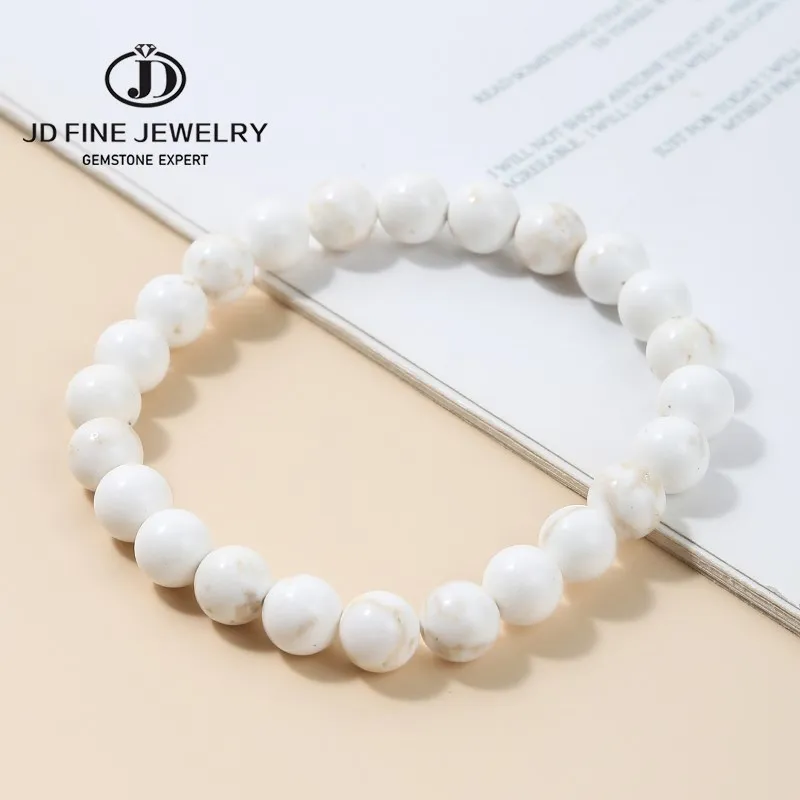 JD الطبيعية المغنسيوم حبة أساور النساء منغوليا Howlite الجولة الخرزة الريكي أحجار استشفاء ستراند أساور خاتم هدايا مجوهرات أنيقة