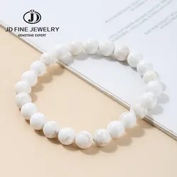 JD Natural Magnesite Bead Bracelets Women Mongolia Howlite Round Bead Reiki Healing Stone Strand Bangles Fashion Jewelry Gift