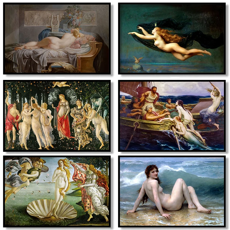 Classic Goddess Oil Painting Retro Group Portrait Poster Famous Art Works Canvas Painting Wall Art Home Decoration Aesthetic