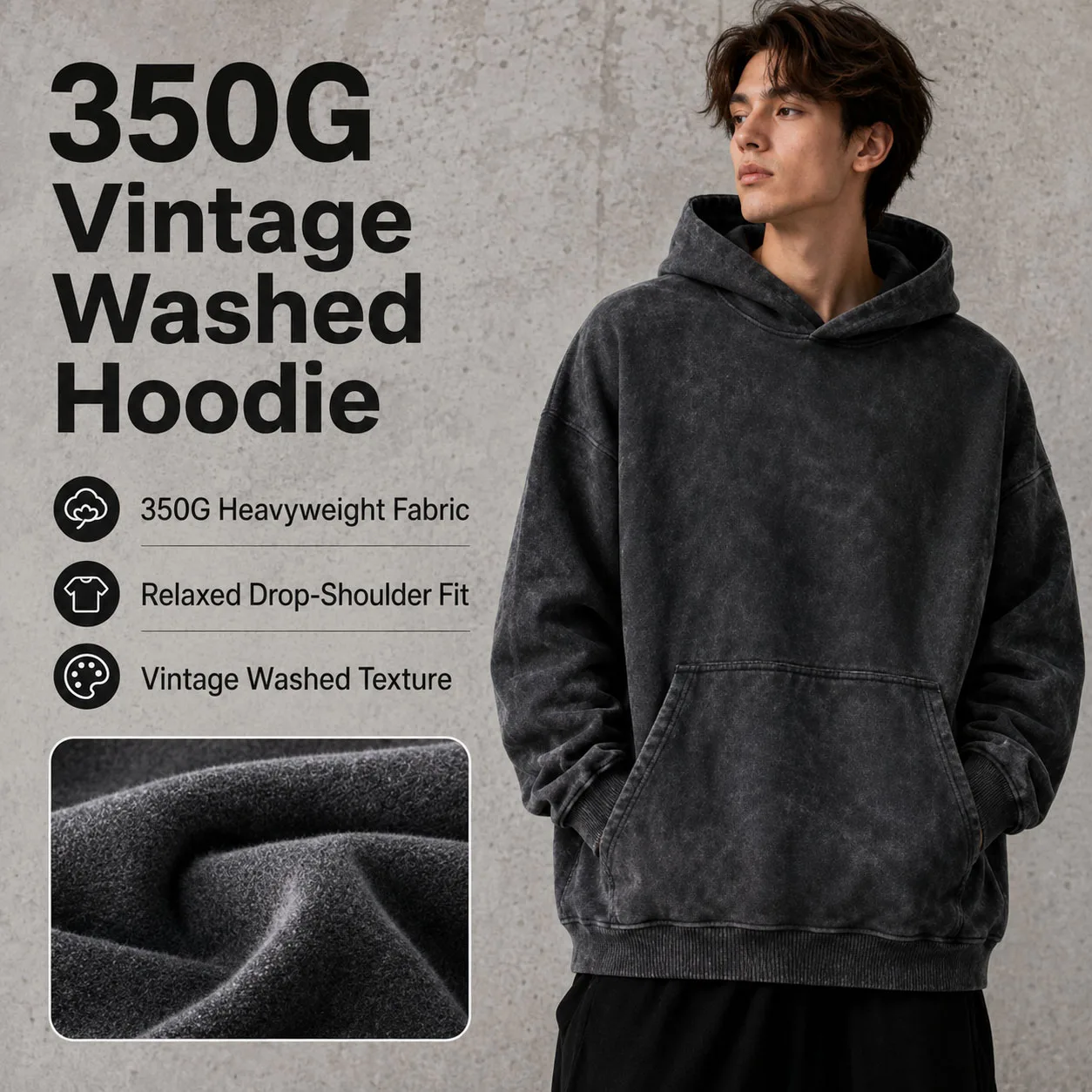 Men's Cotton Hoodie Vintage Washed Pullover Hoodie High Quality Relaxed Fit Streetwear Sweatshirt Casual Unisex Hoodie Top