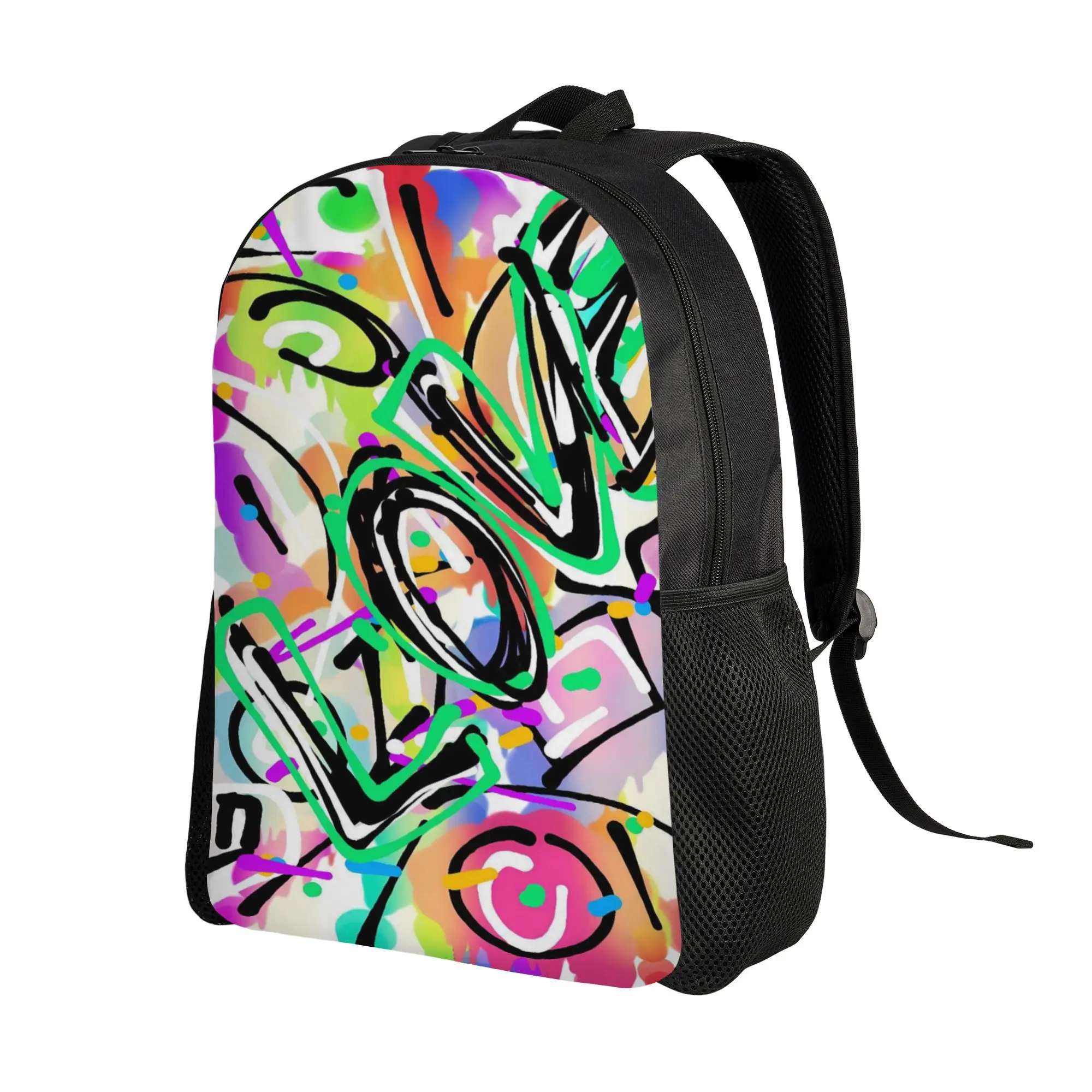 Graffiti Curly Sketch Cartoon Backpack Male  Large Backpacks Polyester Casual School Bags Trekking Design Rucksack