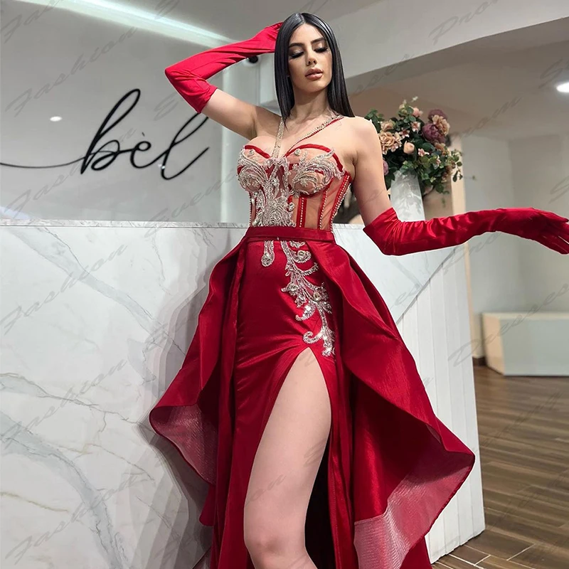 Vestido de noche de sirena con Espalda descubierta, traje Sexy, exquisito, romántico, con cuentas, hermoso, hombros descubiertos, manga larga, abertura alta, vestidos largos de Graduación