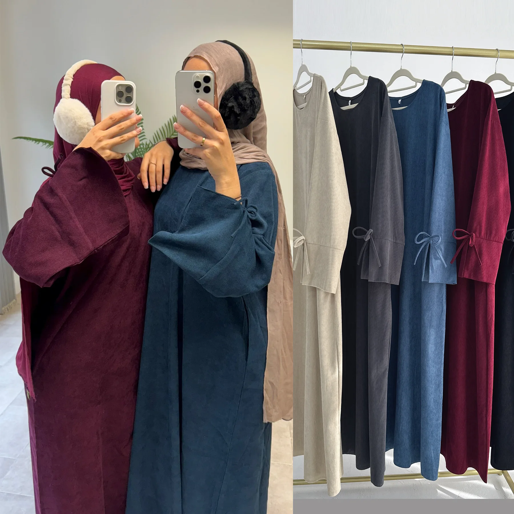 Eid Ramadan Corduroy Abayas Dubai Turkey Kaftan for Women Muslim Modest Dress Arabic Robe Kebaya Caftan Marocain Femme Musulmane