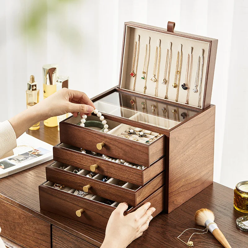 

Visual Jewelry Box Wooden Necklace Ring Hand Jewelry Storage Box Multi-layer Wedding Gift Jewelry Box Medicine Others