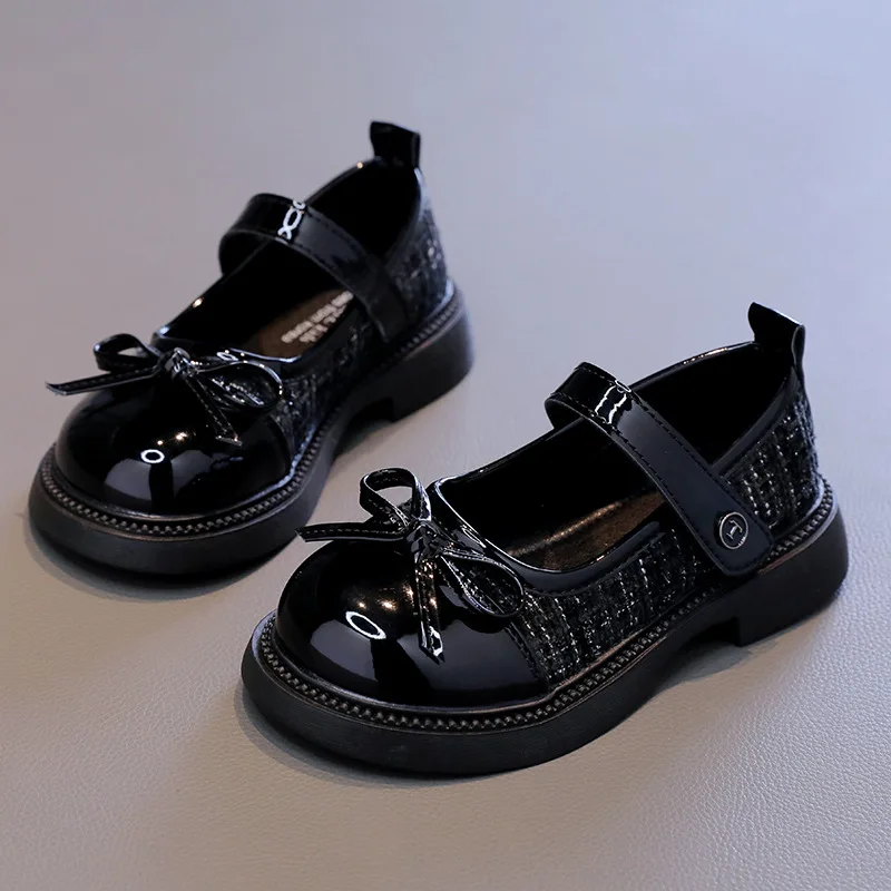 

Girls Spring Autumn PU Leather Flats Shoes Korean Children Treasure Soft Sole Black Children's Princess School Student Loafer
