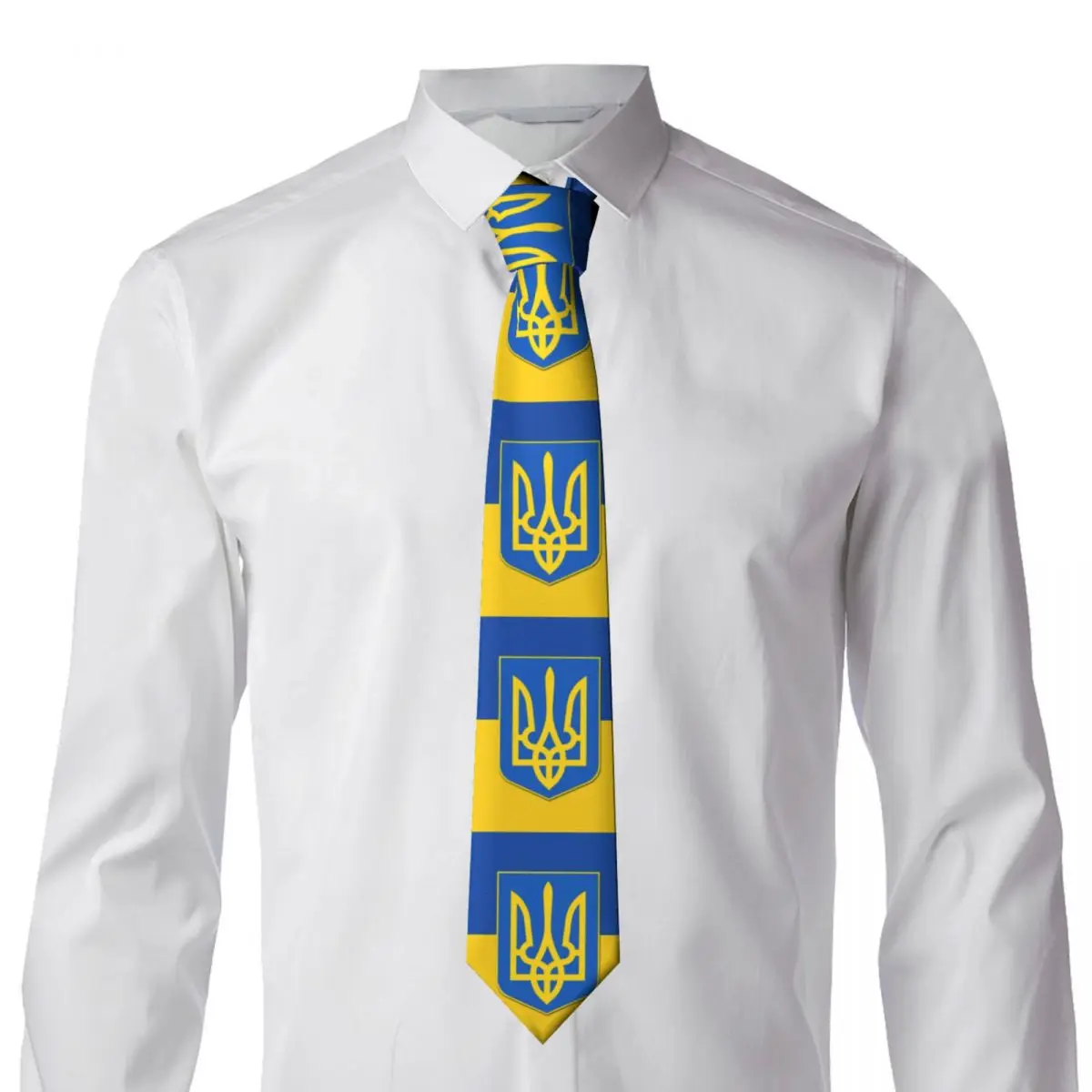 Customized Flag Of Ukraine And Coat Of Arms Of Ukraine Neck Ties for Men Fashion Ukrainian Patriotic Gift Silk Business Neckties