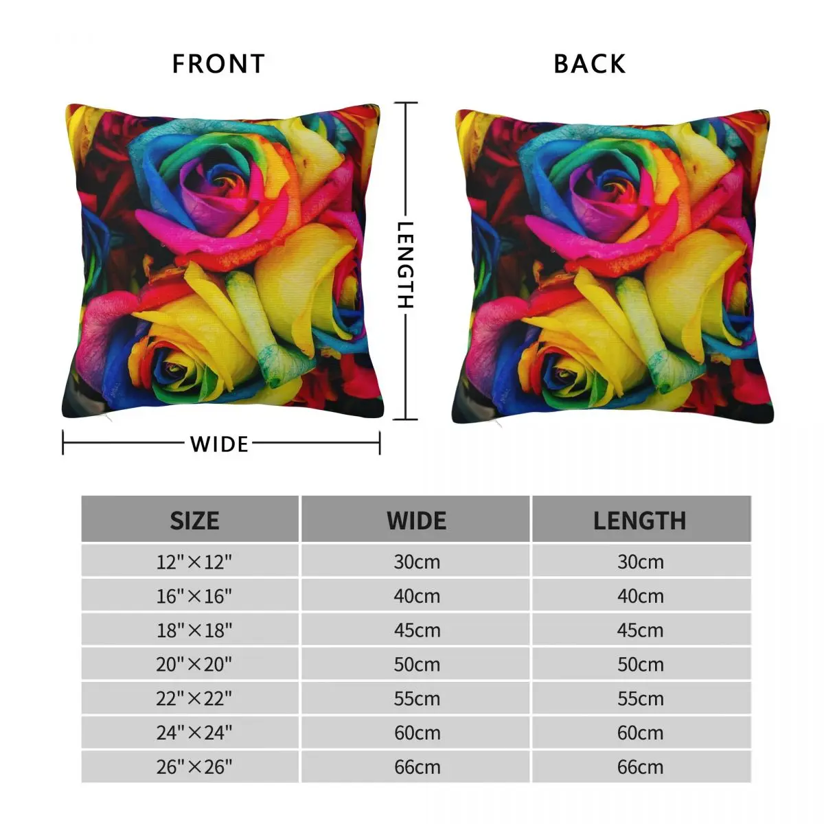 Rainbow Roses Bright Stunning Square Pillowcase Polyester Linen Velvet Printed Zip Decorative Sofa Cushion Cover Wholesale 18