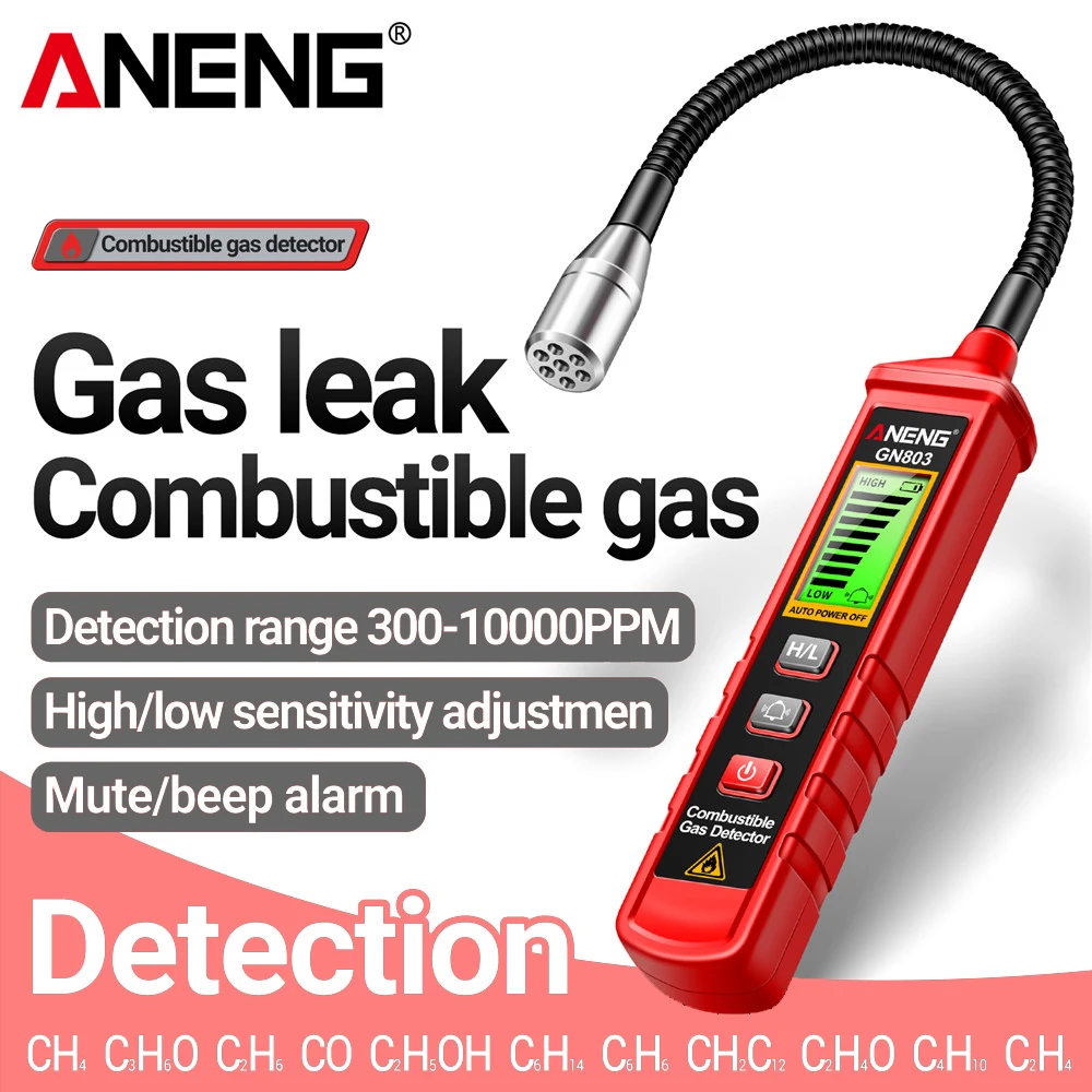 ANENG GN803 Combustible Gas Detector Gas Tank Leak Tester -10~60℃/20~80%RH LCD Display Gas Sensor Meter with Sound Light Alarm