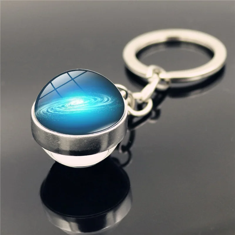 Glow in the Dark Solar System Keychain, Planet Keyring Galaxy Nebula Luminous Moon, Earth, Sun, Double Side Glass Ball, Key Chai