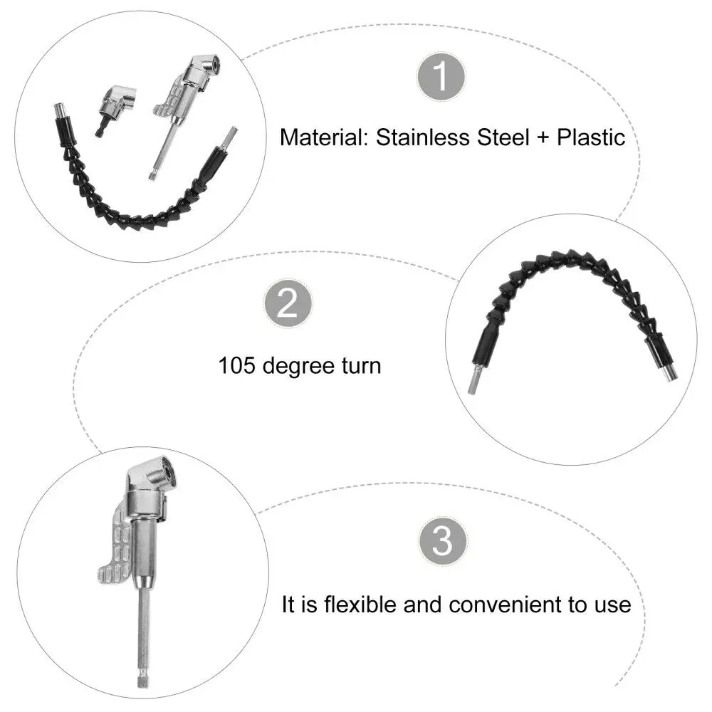 3PCS Adjustable 105 Degree Right Angle Driver Screwdriver Hand Tools Set 1/4 Hex Shank For Power Drill Screwdriver Bits Tools