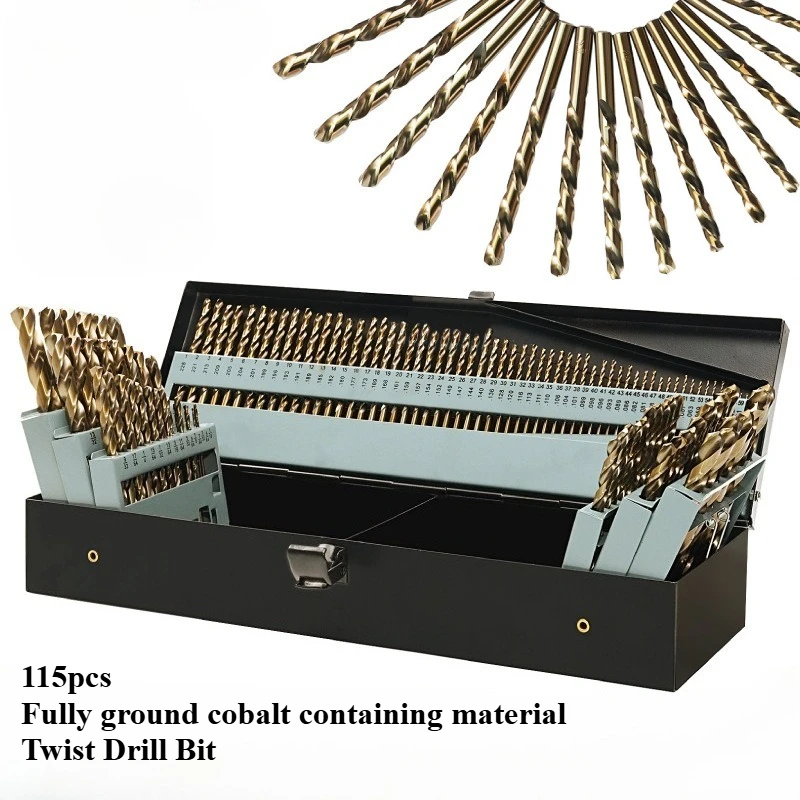 

115pcs Full Grinding Twist Drill Bit Hand Drill M35/135 ° Dual Rear Angle Industrial Twist Drill Bit Iron Box