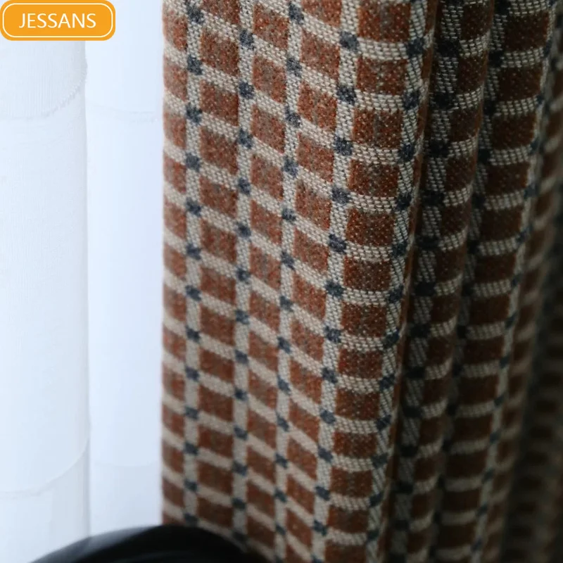 Vintage Imitation Wool Plaid Jacquard Thickened Chenille Blackout Curtains for Living Room and Bedroom Customized Products