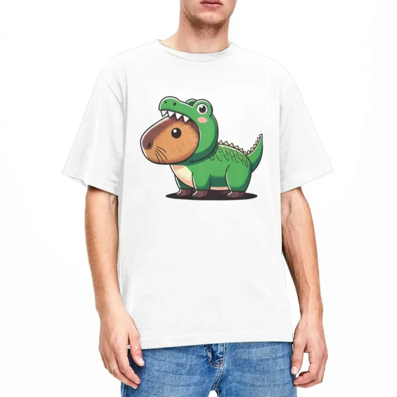 Casual crocodiles capybara T shirt for men women cotton funny animal capybaras art design tee shirt summer clothes