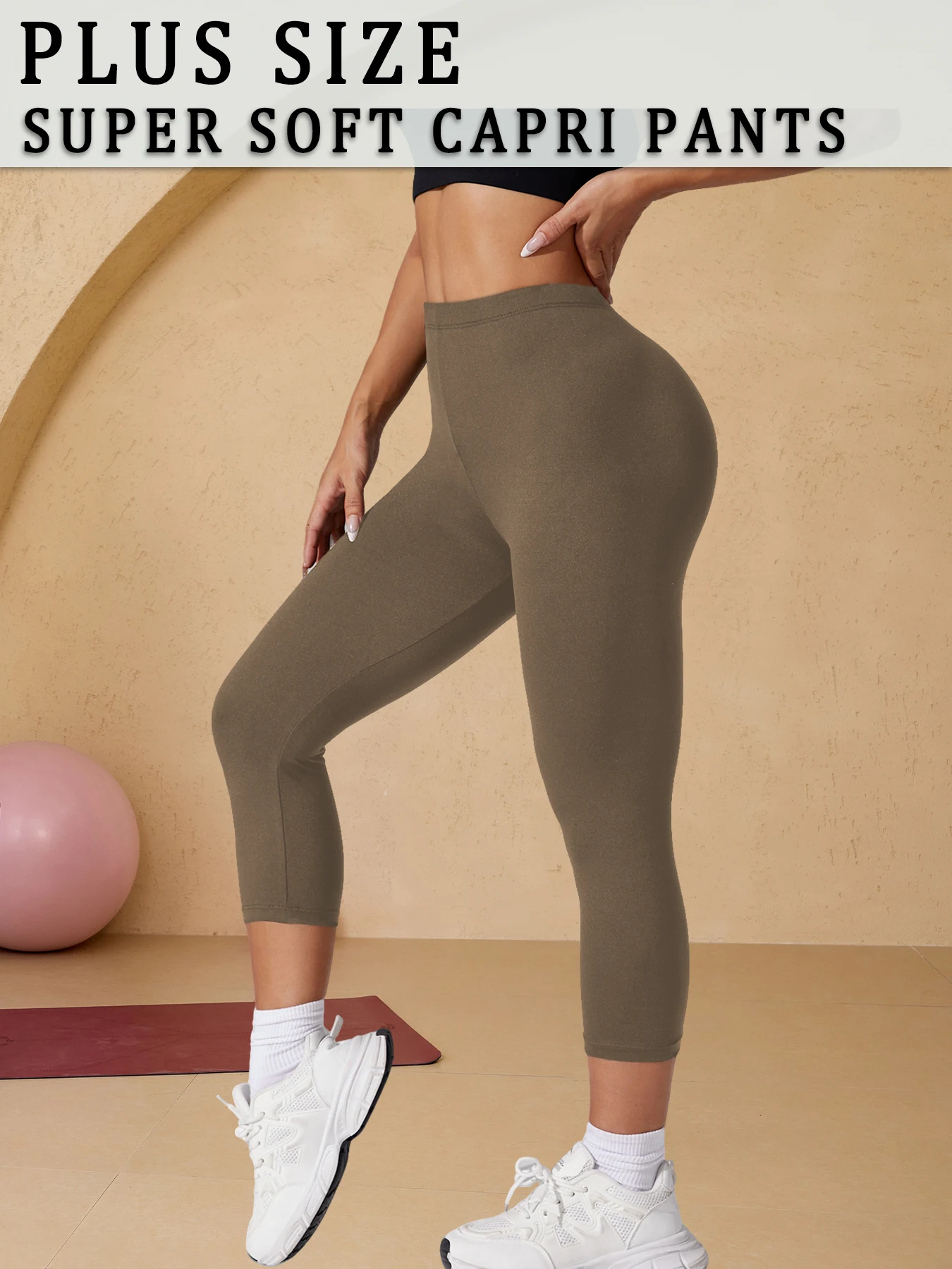 Calça capri super macia plus size para mulheres, sem transparência, treino, corrida, yoga, atlético, corrida
