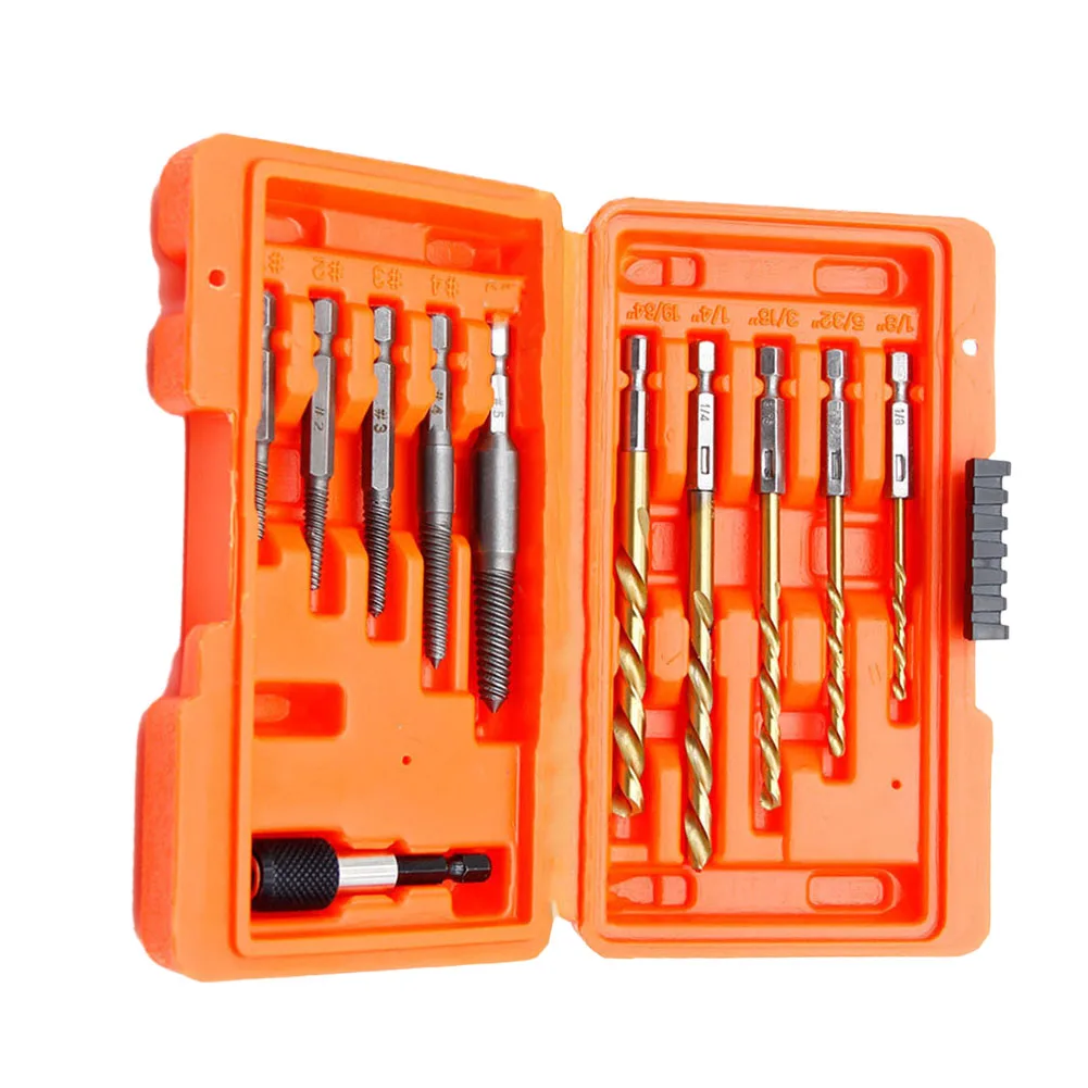 Screw Extractor Set 11pcs Left Hand Drill Bits Holder For Removing Broken Studs Bolts Screw Remover Tool Kit DIY Repair