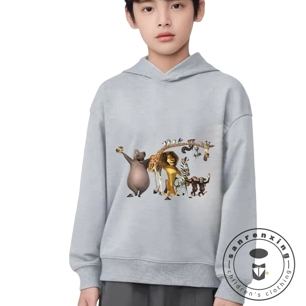 Animals Of Madagascar Lion Zebra Penguin Funny Kids Hoodies Boy Girl Sweatshirts Children Outwear Clothes Baby Soft Comfort Tops