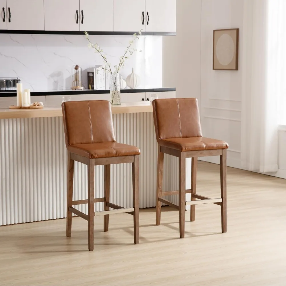 

30 Inch Bar Stools Set of 4, Farmhouse Upholstered Bar Stools with Back Support, Rustic Wooden White Armless Barstools.