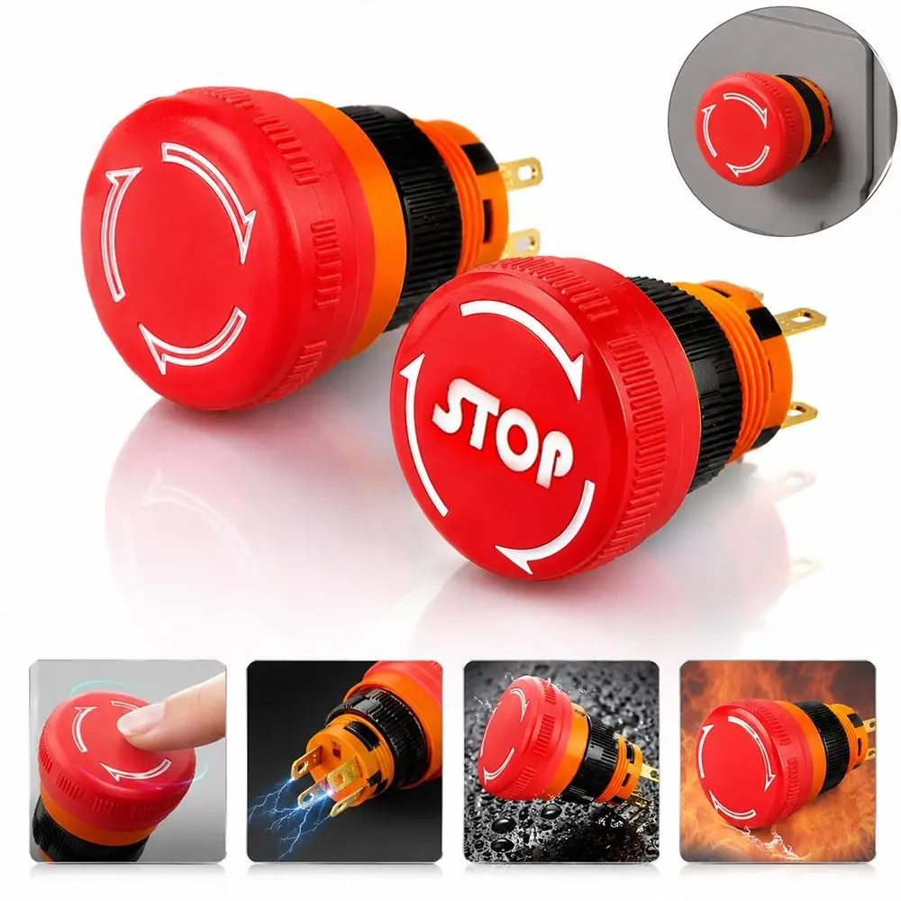 1Pcs 16mm Emergency Stop Push Button Switch Plastic 6Amp Current Mushroom Stop Button 1NO1NC IP65 Waterproof