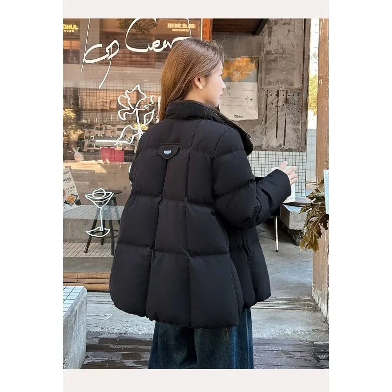 A Stylish and Versatile Stand-up Collar Warm Coat with Design Characters.Winter Down Cotton-padded Mid-length Women's Clothing.