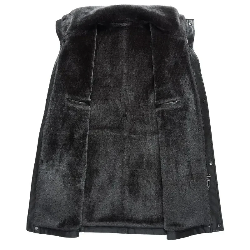 2026 New Men Fashion Casual Fur Integrated Leather Coat Winter Men Mid-Length Thickened Wool Liner Warm Sheep Leather Jacket