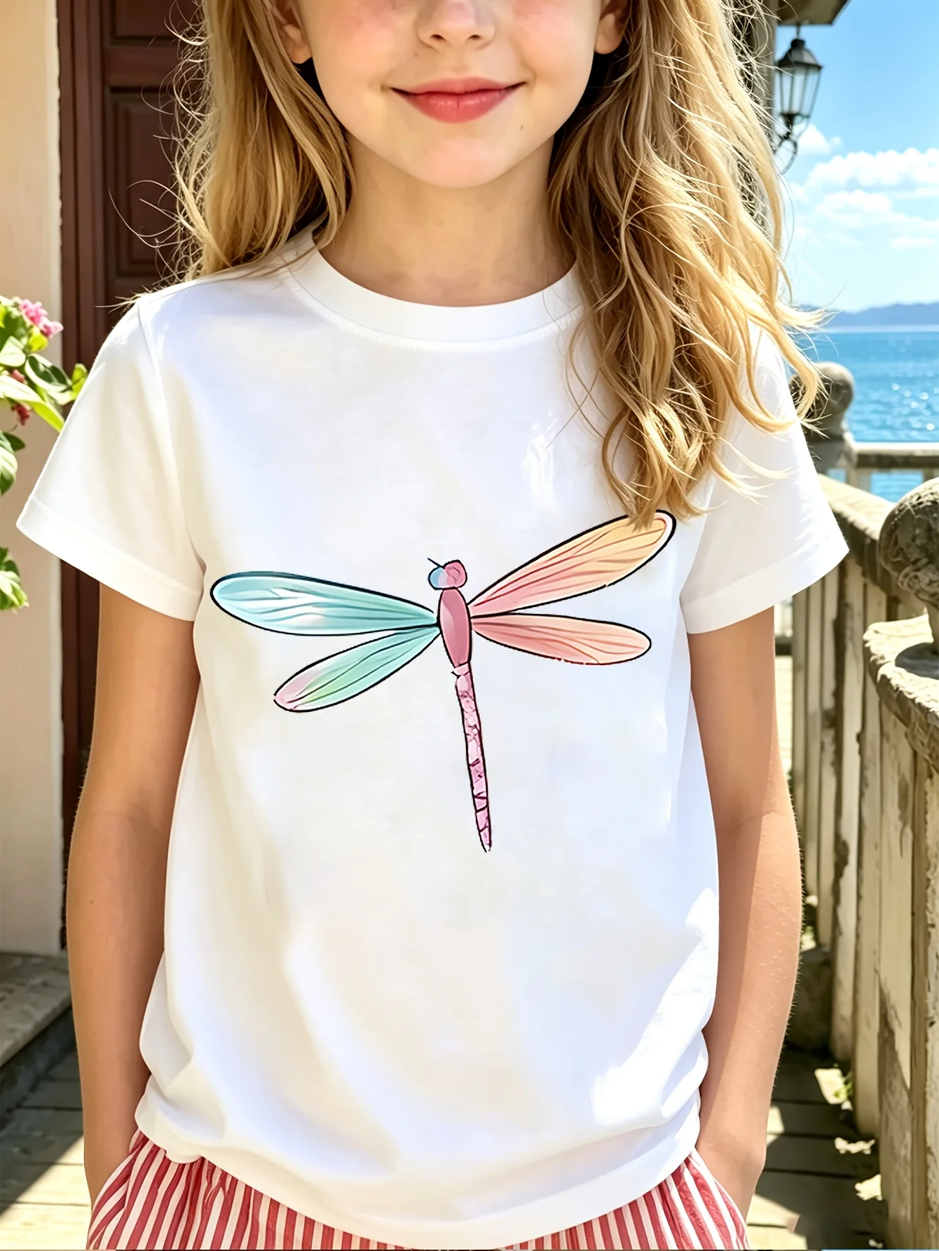 Family Matching T Shirt Pastel Dragonfly Insect Graphic Print Short Sleeve Cotton Tee For Boys Girls Kids Daily Casual Wear