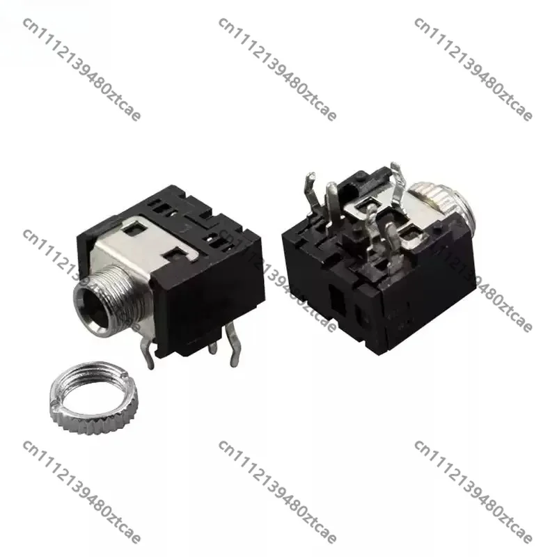 3.5Mm Audio Earphone Socket PJ-306 5Pin Binaural Stereo Female Jack With Thread Screw Teeth And Lock Nuts