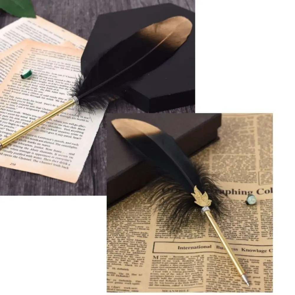Smooth Writing Feather Quill Ballpoint Vintage Gift Wedding Soft Fluffy Pen Refined Black Calligraphy Pen Office