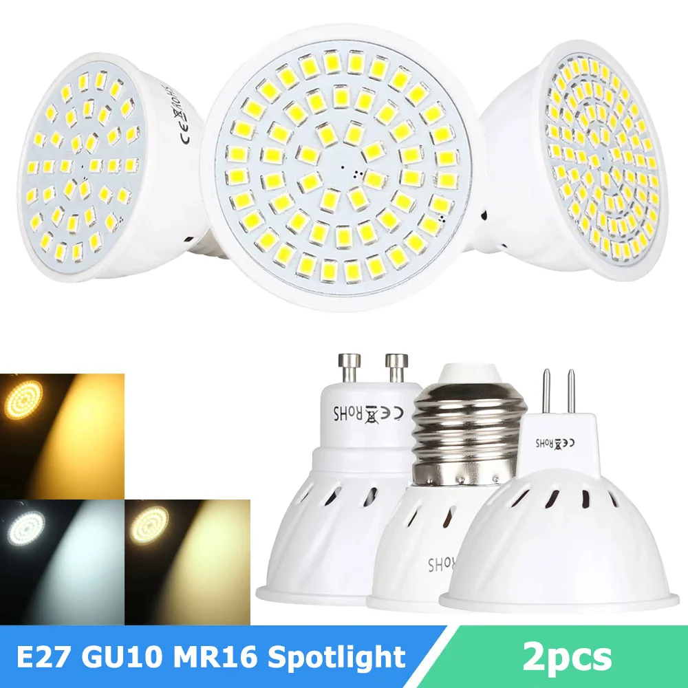 2PCS E27 GU10 MR16 LED Spotlights 36/54/72 LEDs Super Bright LED Lamp 110V 220V 12V-24V 2835SMD Led Light Bulb for Home Lighting