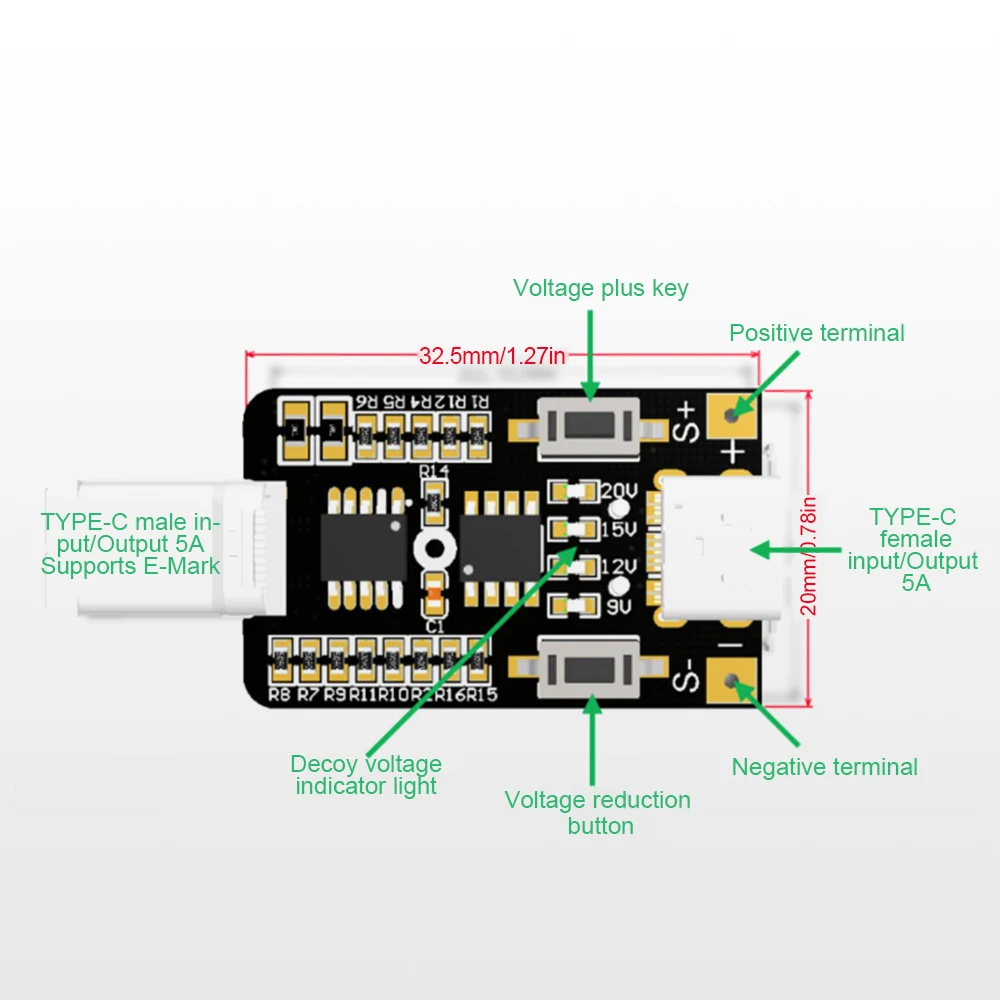 Diymore PD/QC Decoy Trigger Board USB Type-C 5V 9V 12V 15V 20V Batterij Snellaadmodule PD2.0 3.0 Snel Opladen Trigger