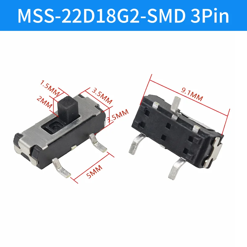 1000PCS MSS-22D18 Slide Switch 2 Position 3Pin 6Pin SMD DIP Mini Slide Switch MSS22D18G2 G3 2mm 3mm Handle Switch
